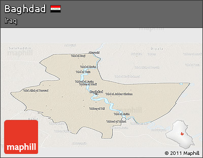 Shaded Relief Panoramic Map of Baghdad, lighten