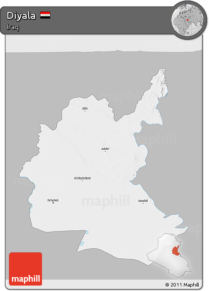 Gray 3D Map of Diyala, single color outside