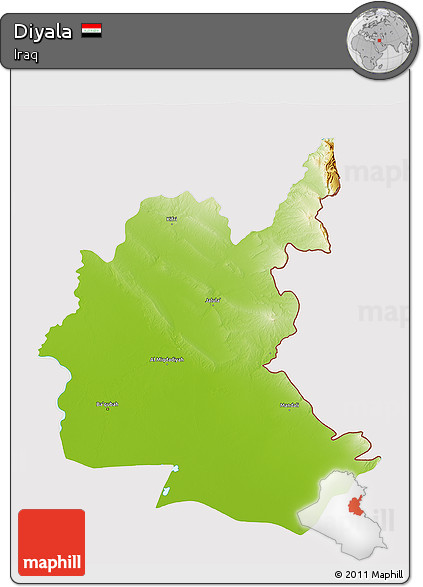 Physical 3D Map of Diyala, cropped outside
