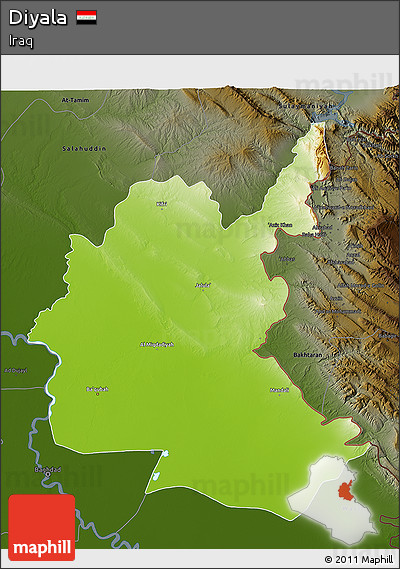 Physical 3D Map of Diyala, darken
