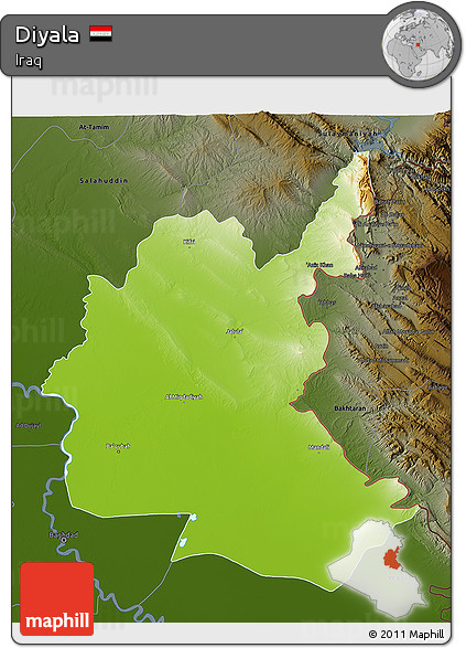 Physical 3D Map of Diyala, darken