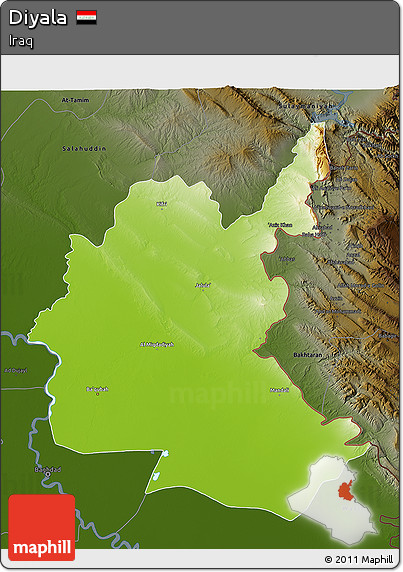 Physical 3D Map of Diyala, darken