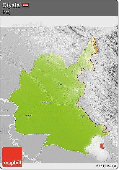 Physical 3D Map of Diyala, lighten, desaturated