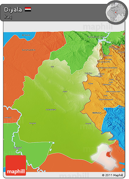 Physical 3D Map of Diyala, political outside