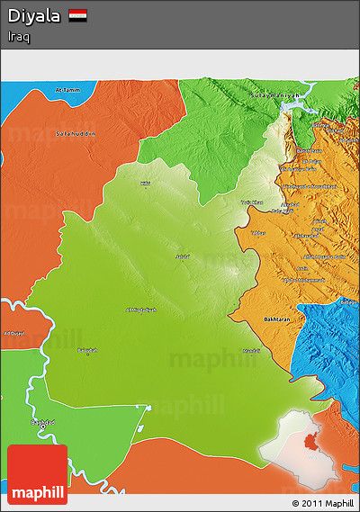 Physical 3D Map of Diyala, political outside