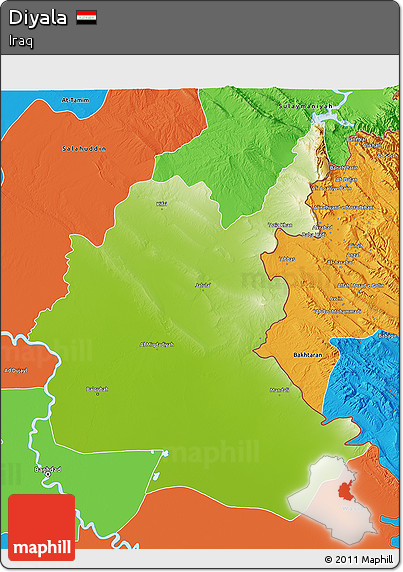 Physical 3D Map of Diyala, political outside