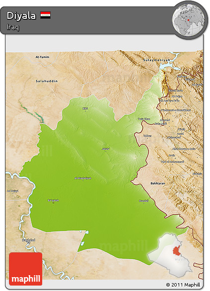 Physical 3D Map of Diyala, satellite outside