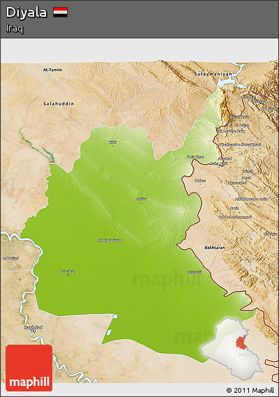 Physical 3D Map of Diyala, satellite outside