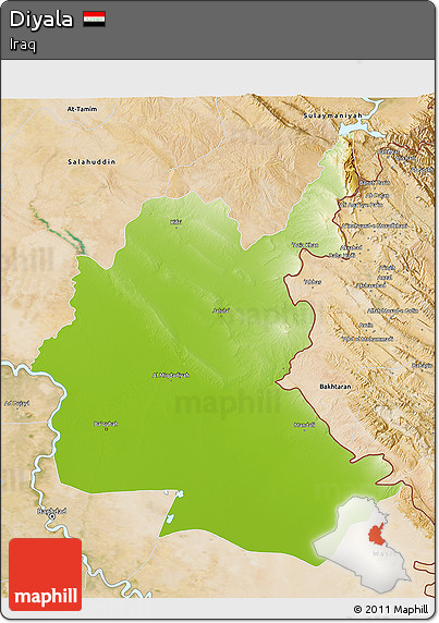 Physical 3D Map of Diyala, satellite outside