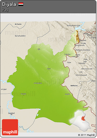 Physical 3D Map of Diyala, shaded relief outside