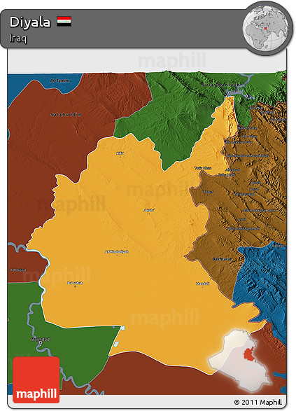 Political 3D Map of Diyala, darken