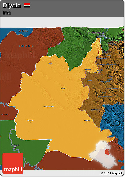 Political 3D Map of Diyala, darken