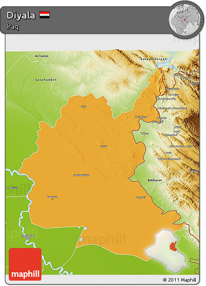 Political 3D Map of Diyala, physical outside