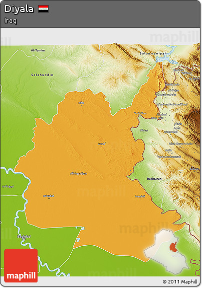 Political 3D Map of Diyala, physical outside