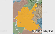 Political 3D Map of Diyala, semi-desaturated