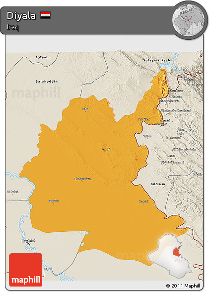 Political 3D Map of Diyala, shaded relief outside