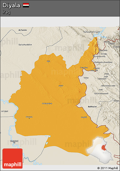 Political 3D Map of Diyala, shaded relief outside