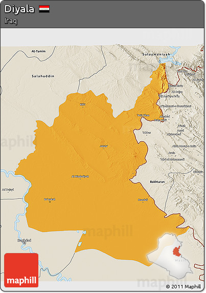Political 3D Map of Diyala, shaded relief outside