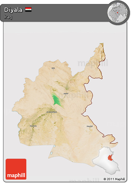 Satellite 3D Map of Diyala, cropped outside