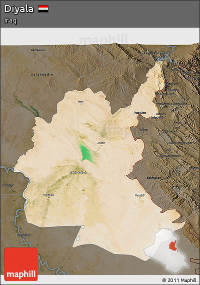 Satellite 3D Map of Diyala, darken
