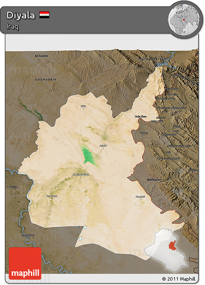 Satellite 3D Map of Diyala, darken