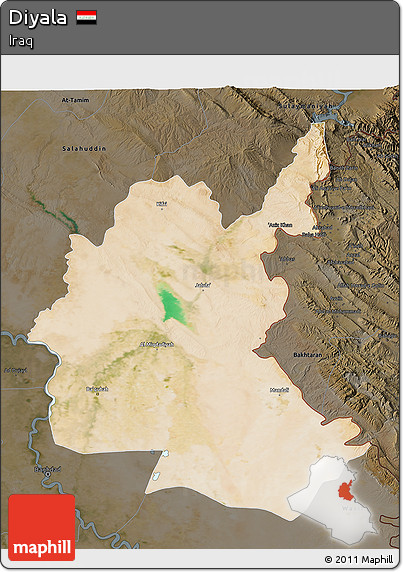 Satellite 3D Map of Diyala, darken
