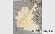 Satellite 3D Map of Diyala, darken, semi-desaturated