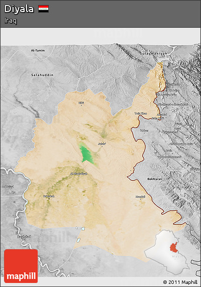 Satellite 3D Map of Diyala, desaturated