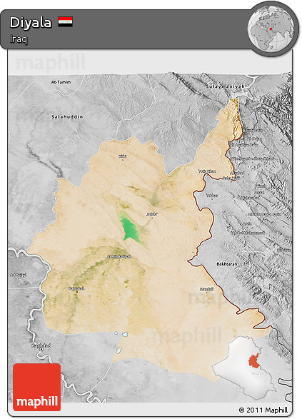 Satellite 3D Map of Diyala, desaturated