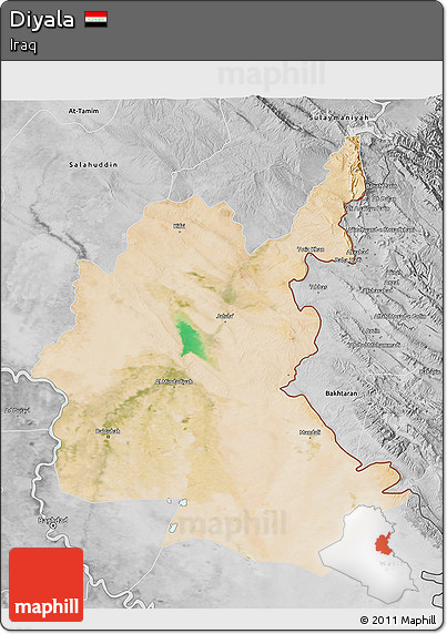 Satellite 3D Map of Diyala, desaturated