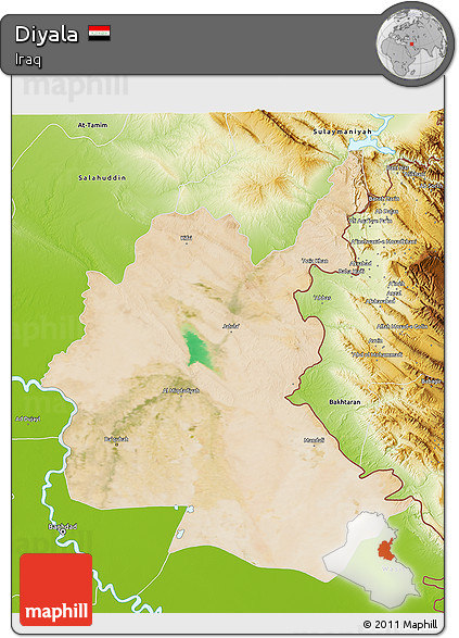Satellite 3D Map of Diyala, physical outside