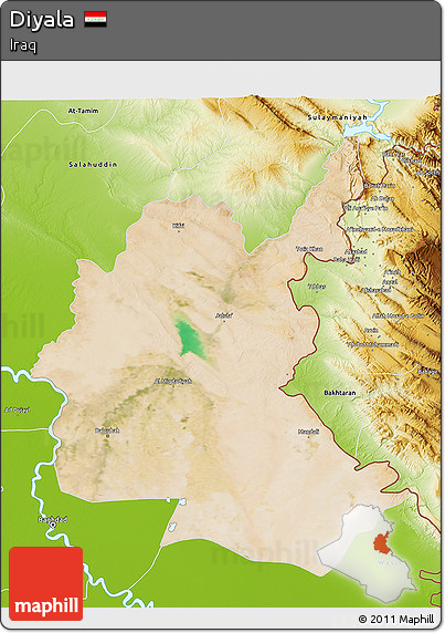 Satellite 3D Map of Diyala, physical outside