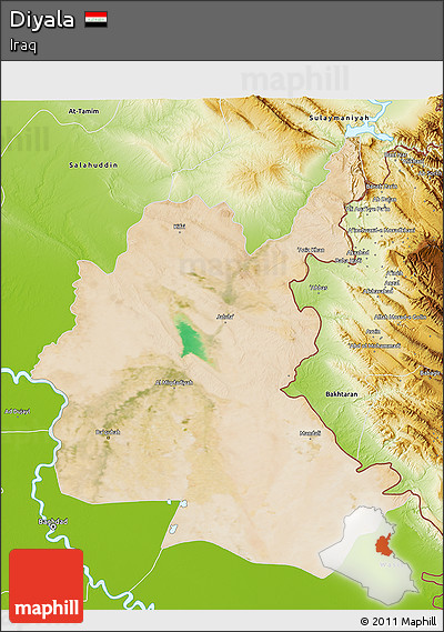 Satellite 3D Map of Diyala, physical outside