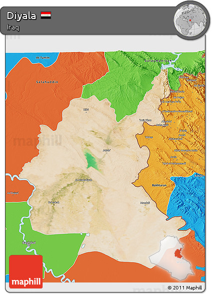 Satellite 3D Map of Diyala, political outside