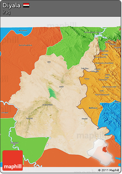 Satellite 3D Map of Diyala, political outside