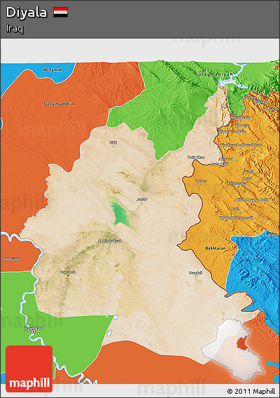 Satellite 3D Map of Diyala, political outside