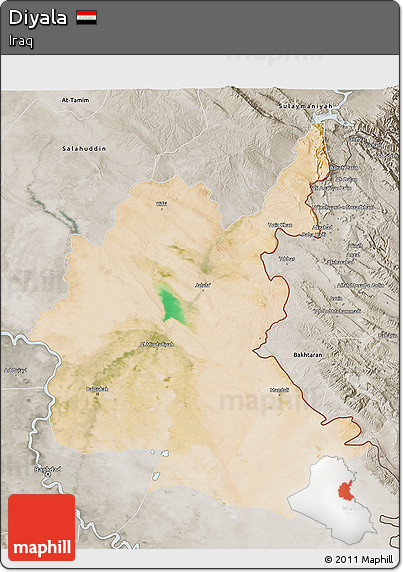 Satellite 3D Map of Diyala, semi-desaturated