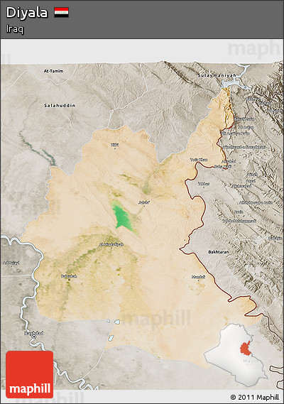 Satellite 3D Map of Diyala, semi-desaturated