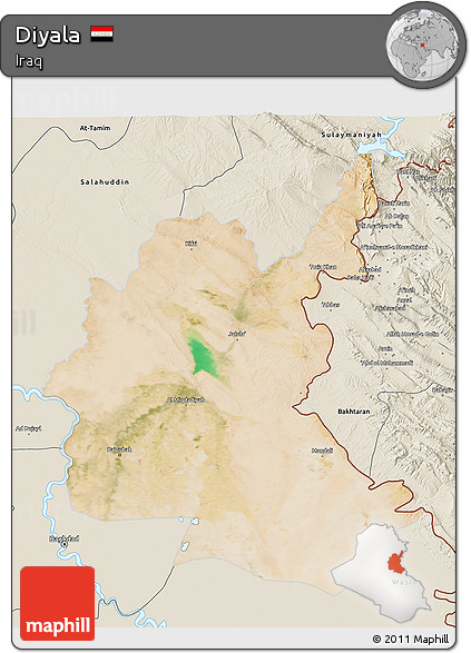 Satellite 3D Map of Diyala, shaded relief outside