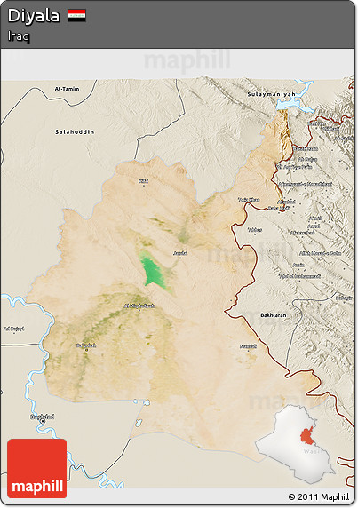 Satellite 3D Map of Diyala, shaded relief outside