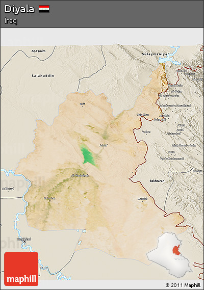 Satellite 3D Map of Diyala, shaded relief outside