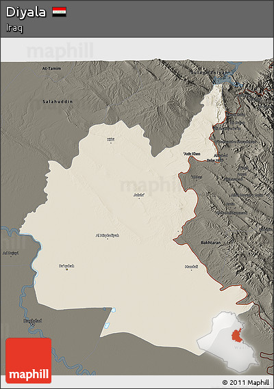 Shaded Relief 3D Map of Diyala, darken