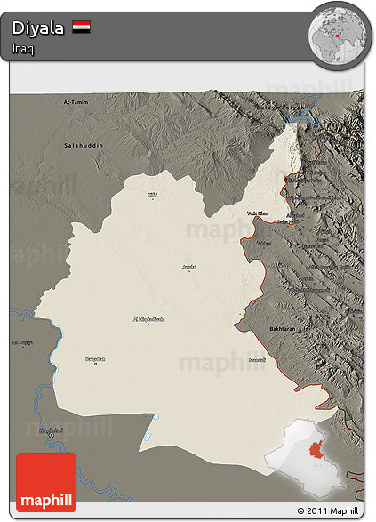 Shaded Relief 3D Map of Diyala, darken