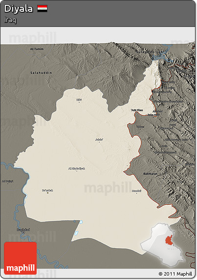 Shaded Relief 3D Map of Diyala, darken