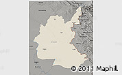 Shaded Relief 3D Map of Diyala, darken, semi-desaturated