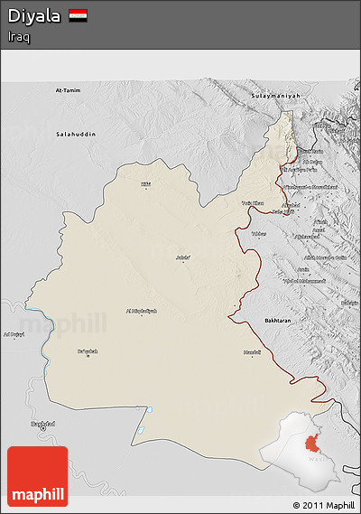 Shaded Relief 3D Map of Diyala, desaturated