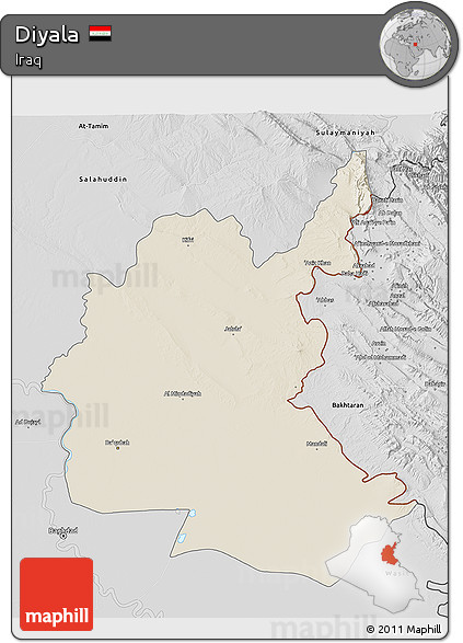 Shaded Relief 3D Map of Diyala, desaturated