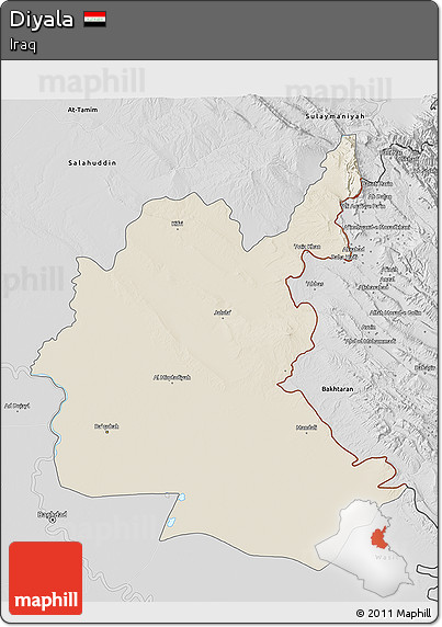 Shaded Relief 3D Map of Diyala, desaturated