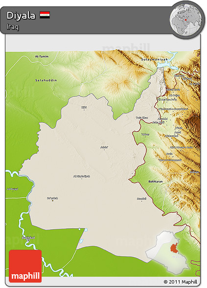 Shaded Relief 3D Map of Diyala, physical outside