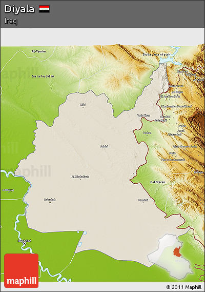 Shaded Relief 3D Map of Diyala, physical outside